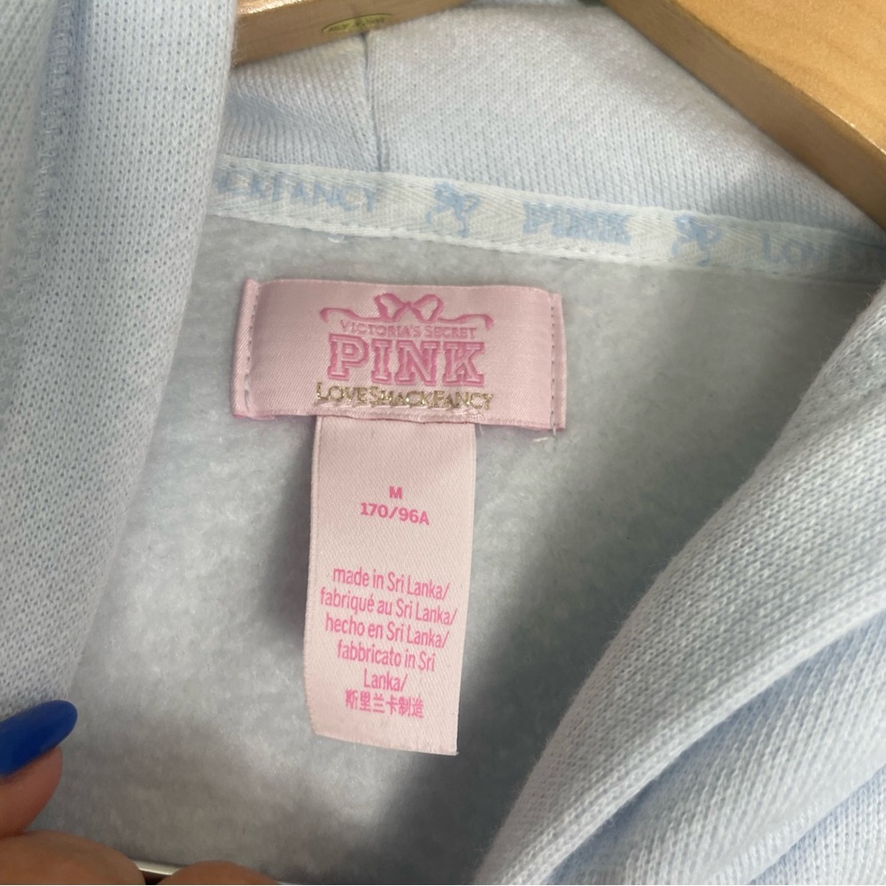 Victoria Secret Pink X LoveShackFancy Set Two Piece Sweatpants Hoodie Light Blue - Picture 14 of 16